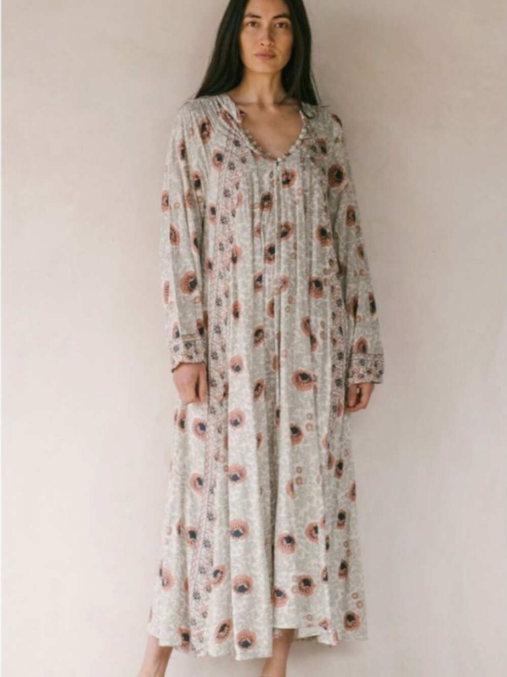 Natalie Martin Fiore Maxi Dress XS Cream Peach Floral